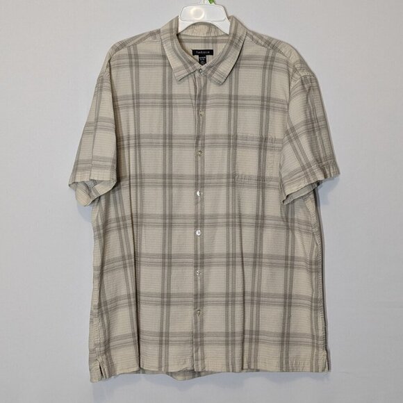 VAN HEUSEN Men's Textured Beige Plaid Short Sleeve Button Dress Shirt; Size XXL - Picture 1 of 6